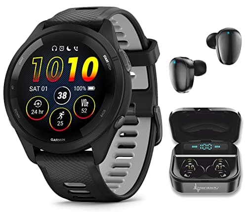 Wearable4U Garmin Forerunner 265 Music GPS Running 46 mm Smartwatch, Black with AMOLED 1.3 in Touchscreen Display Black Earbuds Bundle