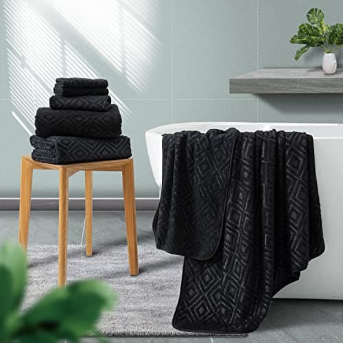 CHINO Extra Large Bath Towel Set, 4 Piece Black Oversized Bath Sheets 35"x70"-Soft, Quick Dry, Super Absorbent, Diamond Pattern Microfiber Bath Sheets for Bathroom, Beach, Travel, Fitness, Yoga 5