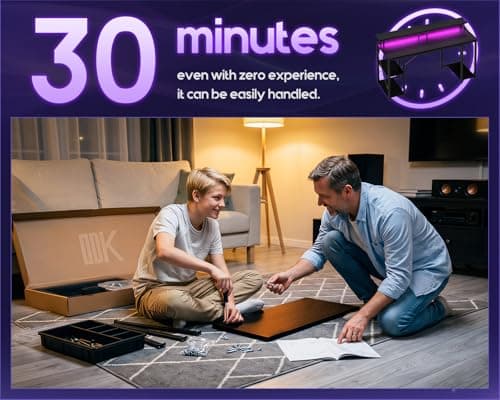 ODK 48 inch Gaming Desk with LED Lights & Power Outlets, Computer Desk with Monitor Stand & Storage Shelves, CPU Stand, Home Office Desk, Black 7