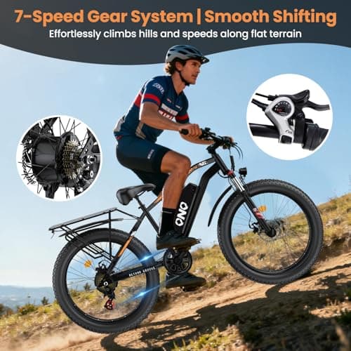 Adult Fat Tire Electric Bike 1500W Peak Motor - 48V 15Ah Fast Electric Mountain Bike, 20MPH & 60 Miles Long Range Ebike, 26" All Terrain E-Bike for Men Women with Lockable Suspension & 7 Speed Gears 6