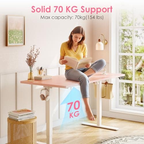 OffiGo Electric Height Adjustable Standing Desk, 48 Inch Pink Computer Desk for Women Girls, Sit Stand Table for Home, Office, Bedroom 5