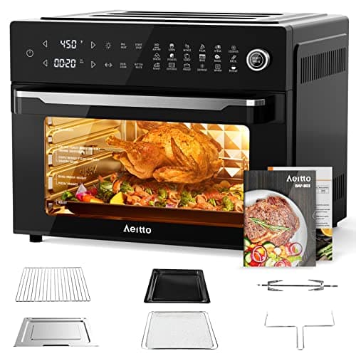 Aeitto® 32-Quart PRO Large Air Fryer Oven| Toaster Oven Combo | with Rotisserie, Dehydrator and Full Accessories | 19-In-1 Digital Airfryer | Fit 13" Pizza, 9pcs Toast, 1800w, Black