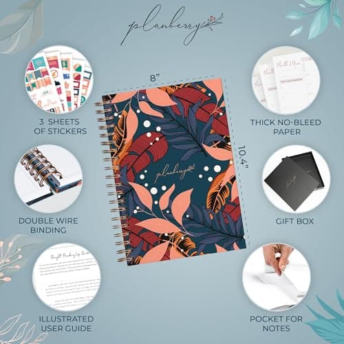 PLANBERRY Large Hourly Schedule Planner Premium – Undated Organizer for Productivity, Time Management & Budget, 8x10.4″ (Tropical Night) 2