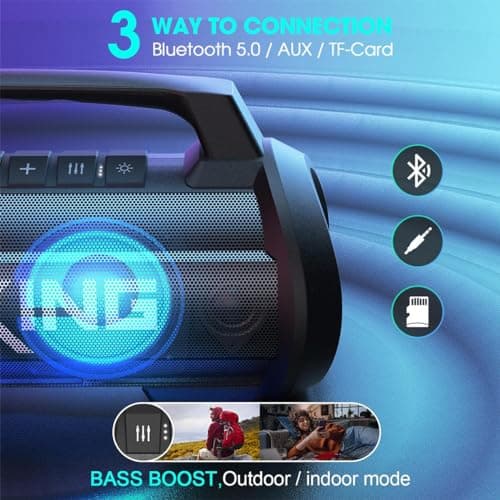 W-KING Portable Speakers Bluetooth Wireless, 120W Max Loudest Bluetooth Speaker, IPX6 Waterproof Outdoor Speaker with 70W Deep Bass/2*Subwoofer/DSP/EQ/42H/LED/MAC-in/TF/2 Pairing, Large Party Boombox 7