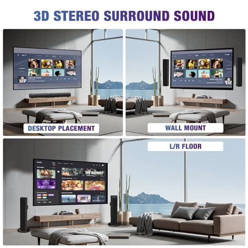 Yenjuty Sound Bar, 100W Sound Bar for Smart TV, Bluetooth 5.3 Soundbar, 2 in 1 Detachable Home Speaker Bass Effect, Home Theater Surround Sound, ARC/Optical/AUX/USB Connections, for TV/PC/Projectors 7