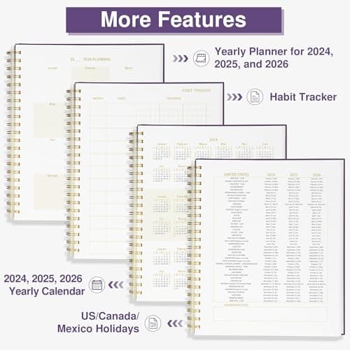 AuroPlanner Undated Daily Planner To Do List Hourly Schedule 2026 2025 2024 Calendar & Holiday Habit Tracker 200 Pages Letter Size 8.5" x 11" Sheets Hardcover Spiral Bound Notebook (Indigo) 6