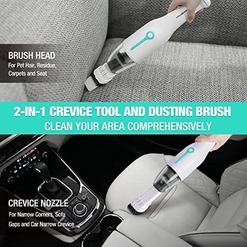 HAUSHOF Handheld Vacuum, Cordless Car Vacuum Cleaner 8000PA/12000PA 2 Modes with Cleaning Brush, Rechargeable Portable Mini Vacuum for Car, Home and Pet(White) 5