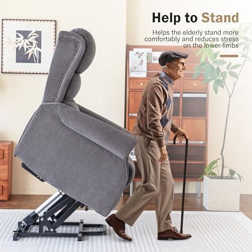 Oversized Power Lift Recliner Chair for Elder, Ergonomic Recliner Sofa with 8 Point Vibration Massage and Heat, Fabric Overstuffed Recliner with USB Ports, Vintage Rivet 6