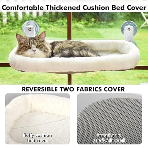 AMOSIJOY Cordless Cat Window Perch, Window Hammock for Cats with 4 Strong Suction Cups, Solid Metal Frame and Soft Cover, Indoor Cat Bed 5