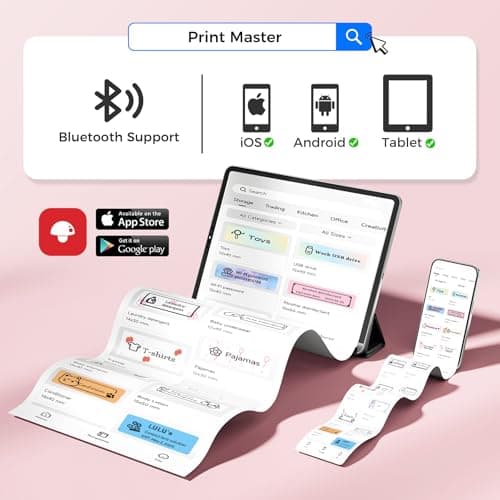 Label Maker Machine with Tape, Label Makers with Multiple Templates, Mini Label Maker Widely Used in Home Office School Organization, Bluetooth Label Printer Easy to Use for Small Labels, Pink 5