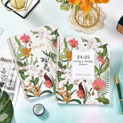 Simannie Planner 2024-2025 - Academic 2024-2025, Jul. 2024 Jun. 2025, 8'' x 10'', Weekly and Monthly with Printed Tabs, Flexible Cover Thick Paper + Twin-Wire Binding Floral, Orange, SE80XNHC45K13 7