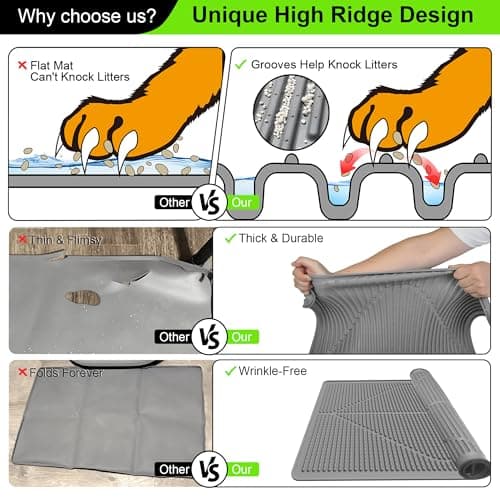 Mofason Cat Litter Mat XXL - Waterproof Kitty Litter Box mat for Floor - Extra Large Pet Trapping Litter Rug Pad - Silicone Cat Supplies & Accessories for Indoor Cats (38" x 25") -Grey 7