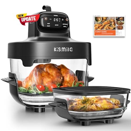 Kismile Upgraded 5-in-1 Glass Air Fryer, Portable Airfry with Dual Glass Bowl Design(4.7 QT & 2.6QT), Adjustable Temp &Time, Freezer & Dishwasher Safe, Bake, Roast, Air Fryer, Keep Warm, Crisp