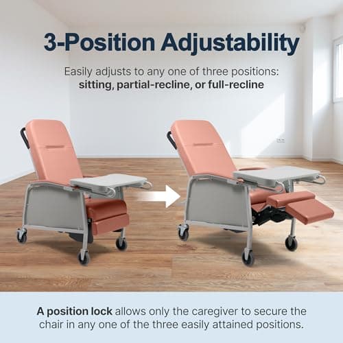 Lumex 3-Position Medical Recliner, Reclining Geri Chair with Wheels, Rosewood 5