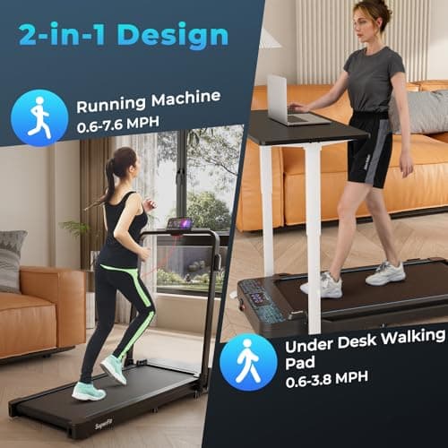 Goplus 2 in 1 Folding Treadmill, 300 LBS Capacity Walking Pad with Handle Bar, Under Desk Treadmill with Remote & APP Control and LED Display, Foldable Portable Treadmills for Home Small, Office 2