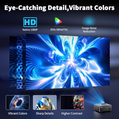 Projector with WIFI and Bluetooth, Native 1080P Bluetooth Projector, Full HD Portable Outdoor Movie Projector with Built-in Speaker, Compatible with Smartphone, HDMI, USB, Fire Stick for Home Cinema 5