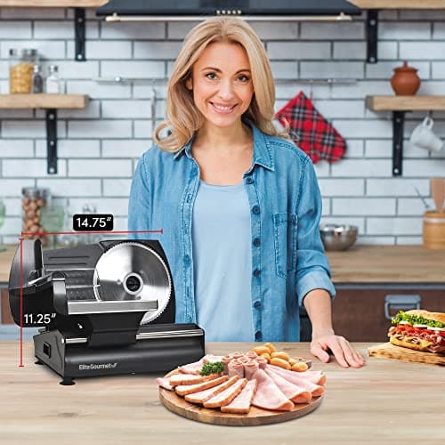 Elite Gourmet EMT-625B Ultimate Precision Electric Deli Food Meat Slicer Removable Stainless Steel Blade, Adjustable Thickness, Ideal for Cold Cuts, Hard Cheese, Vegetables & Bread, 7.5”, Black 5