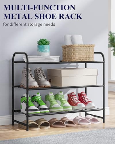 Kitsure Shoe Rack - Stainless Steel Shoe Organizer, Sturdy Shoe Rack for Closet and Front Door Entrance, Free Standing Shoe Shelf, Closet Organizers and Storage, 25.6" Wide - 3 Tier, Black 8