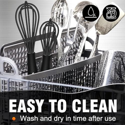 Walfos Whisk 5+7in/12cm+17cm Mini Whisk,Silicone Whisks Non Scratch Heat Resistant (480°F). Nice for stirring individual eggs and mixing small amounts of powder and sauce.Dishwasher Safe.Black 8