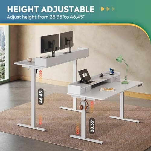 DEVAISE 55×28 Inch Electric Standing Desk with Drawers, Computer Desk with 3 Adjustable Height, Storage Shelf and Built-in USB Outlet, Memory Preset, Sit to Stand Desk for Home Office, White 6