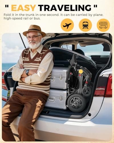 Electric Wheelchair for Adults, 25+ Miles Travel Range High Tech Electric Wheelchairs Support 350LB, 3 Seconds Folding Portable Wheelchair for Transport, All Terrain 500W Motorized Wheelchair 6