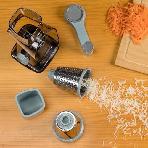 KEOUKE Rotary Cheese Grater Hand Crank Transparent - Shredder Slicer Grinder 3 Stainless Steel Blades, Stable Suction, Labor-Saving Handle, Safe Kitchen Tool for Cheese, Vegetable, Nuts, Chocolate 7