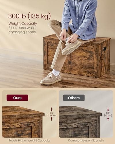 VASAGLE Storage Chest, Storage Trunk with 2 Safety Hinges, Storage Bench, Shoe Bench, Farmhouse Style, 15.7 x 31.5 x 18.3 Inches, for Entryway, Bedroom, Living Room, Rustic Brown ULSB064K01 5