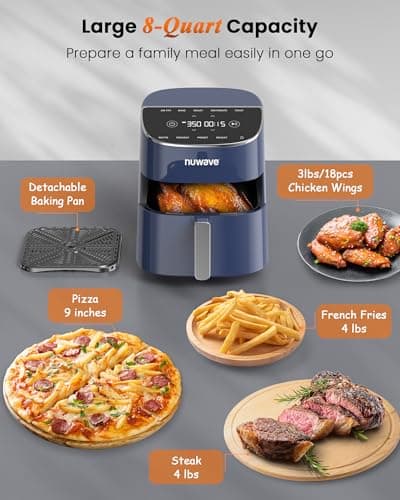 Nuwave Brio Plus Air Fryer 8 Qt, New & Improved, PFAS-FREE, 7 Digital One-Touch Cook Functions that AIR FRY, BAKE, ROAST, DEHYDRATE, TOAST, REHEAT, PREHEAT, 150 Presets, 50°F~400°F (Deep Blue) 6