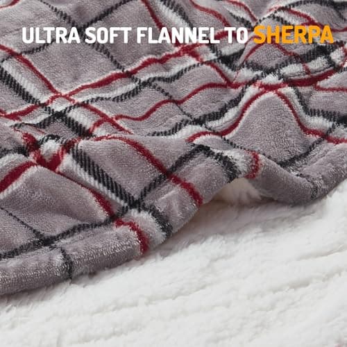 Degrees of Comfort Heated Sherpa Wrap Shawl, Cozy Winter Electric Blanket Throw, Snuggie for Grandma Mom Women, Washable, Auto Shut-Off, Reversible 50 x 64 Inch, Grey Plaid 5