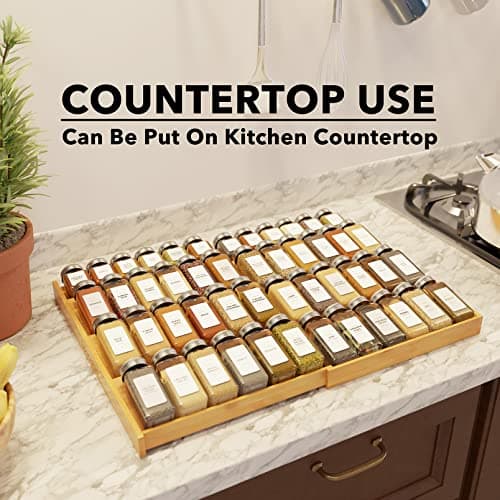 SpaceAid Bamboo Spice Drawer Organizer, (Need 3" Deep Drawer) Expandable 4 Tier Spices Rack for Cabinet, Kitchen Seasoning Storage Insert (Jars Not Included, From 12" to 23" Wide) 6