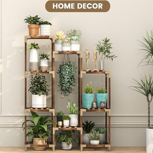 HOMKIRT Plant Stand for Indoor Outdoor, 10 Tier Tall Large Plant Shelf Rack for Multiple Pots, Flower Stand for Patio Porch Living Room Balcony Corner Garden Office, Boho Style Plant Table Holder 7