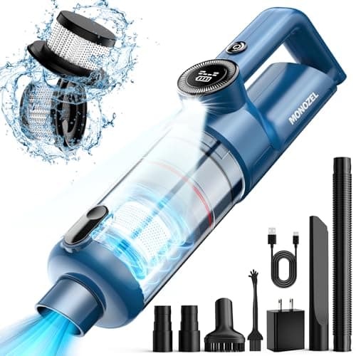MONOZEL Handheld Vacuum Cordless - Car Vacuum Cleaner with Brushless Motor, 15000Pa Strong Suction with LED Light, Type C Port, 2 Fliters, Portable Hand Vacuum for Home, Pet and Car