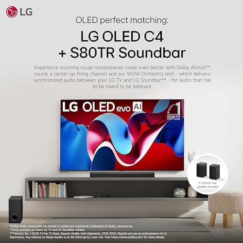 LG S80TR 5.1.3 ch. OLED evo TV Matching Home Theater Soundbar with Rear Surround Speakers and Wireless Subwoofer, Wow Orchestra, Dolby Atmos, WOWCAST Built-in (2024 Model) 5