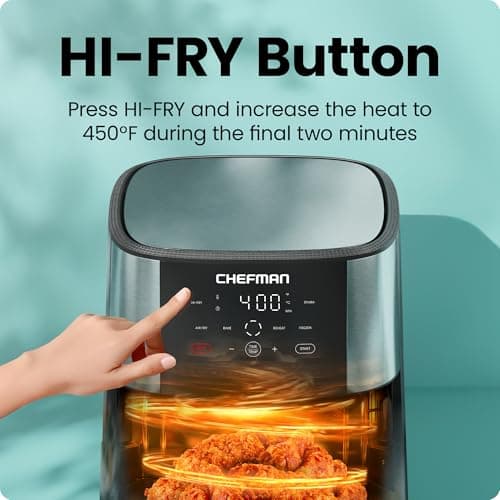 Chefman Air Fryer 8 Qt | TurboFry® 4-in-1 with 450°F Hi-Fry Option for Crispier Results | Bake, Dehydrate, Frozen | XL Nonstick Dishwasher-Safe Basket | Stainless Steel 5