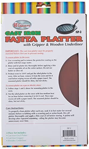 Winco Fajita Platter w/Gripper, 3-pc Set, Cast Iron 7