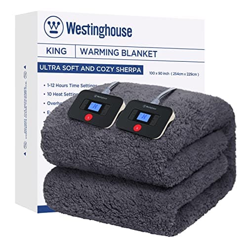 Westinghouse Electric Blanket King Size, Soft Plush Sherpa Heated Blanket with 10 Heating Levels & 1-12 Hours Auto-Off, Machine Washable, 100x90 inches, Darkgrey
