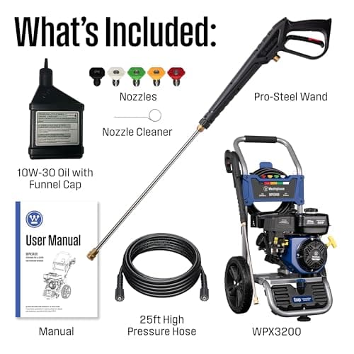 Westinghouse WPX3400 Gas Pressure Washer, 3400 PSI and 2.6 Max GPM, Onboard Soap Tank, Spray Gun and Wand, 5 Nozzle Set, for Cars/Fences/Driveways/Homes/Patios/Furniture 9