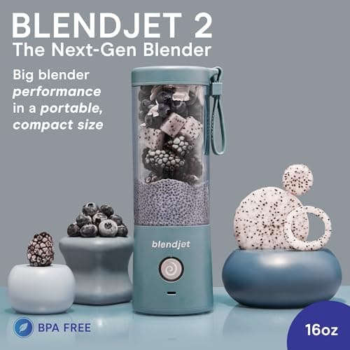 BlendJet Portable Blender for Smoothies & Shakes - 16oz BlendJet 2 Cordless Personal Small Blender, USB-C Rechargeable & Self Cleaning - Quiet Mini Travel Blender with Stainless Steel Blade (Glacier) 2