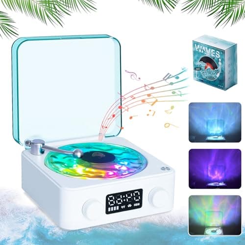 Aqua Vinyl Speaker, Waves Vinyl Bluetooth Speaker, The Waves Vinyl Player with Adjustable Light and Time for Bedroom, Office, Party, White
