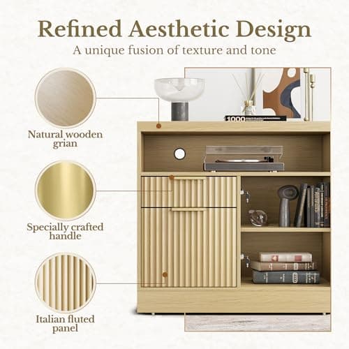 Perledesign Height Adjustable Electric Standing Desk, 67 x 24 Inches Sit Stand up Desk with 2 File Cabinets, AC/USB, 1.18" Desktop, L Shaped Fluted Computer Desk for Home and Office, Light Walnut 8