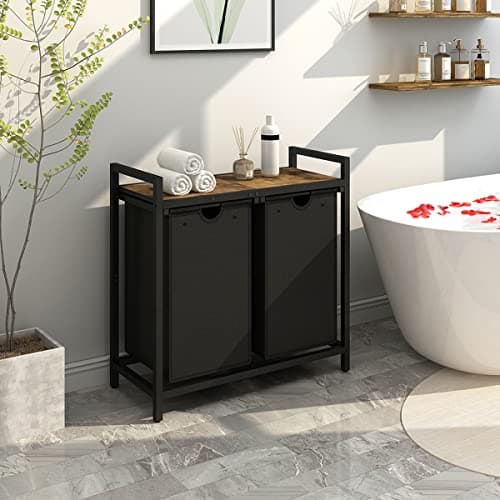 LAATOOREE Laundry Hamper, Two-Color 2 × 48L Laundry Basket with 2 Removable Laundry Sorter Bags and Top Shelf, Clothes Hamper for Laundry Room, Bathroom 7