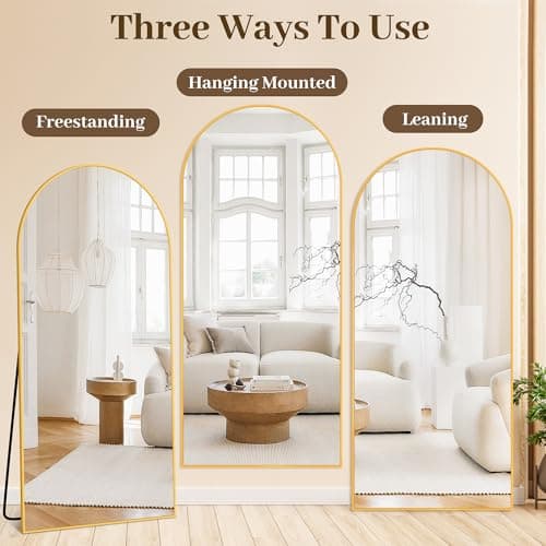 Suidia 59"x19" Arched Full Length Mirror with Stand, Full Body Mirror with Aluminum Frame, Freestanding/Leaning/Wall-Mounted, Floor Mirrors for Bedroom, Living Room, Entryway, Dressing Room, Gold 6