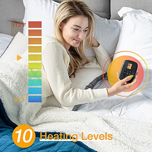 WOOMER Heated Blanket King Size,Durable Flannel and Soft Sherpa,Dual Control,90” × 100” Electric Blanket, 10 Heat Levels&0.5-12h auto-Off, Overheat Protection,Energy Efficient 8