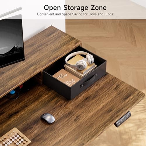 ONBRILL Standing Desk with Drawers, 63x24 Inch Electric Stand Up Desk with 3 Drawers and Open Storage Shelf, Adjustable Height 28-46 Inches for Home and Computer Workstation, Walnut 7