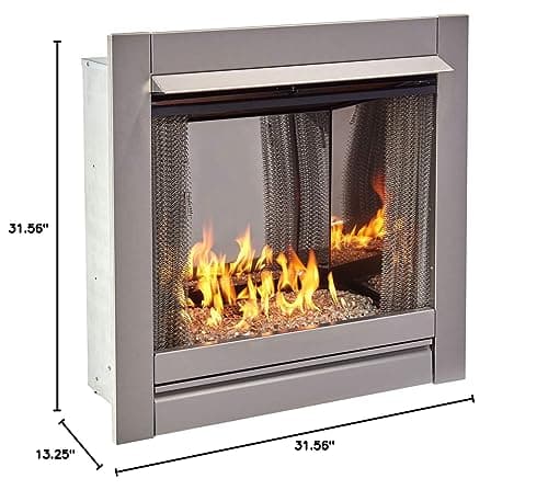 Duluth Forge Ventless Stainless Outdoor Gas Fireplace Insert with Reflective Crystal Glass Media - 24,000 BTU, Manual Control - Model# DF450SS-G 6