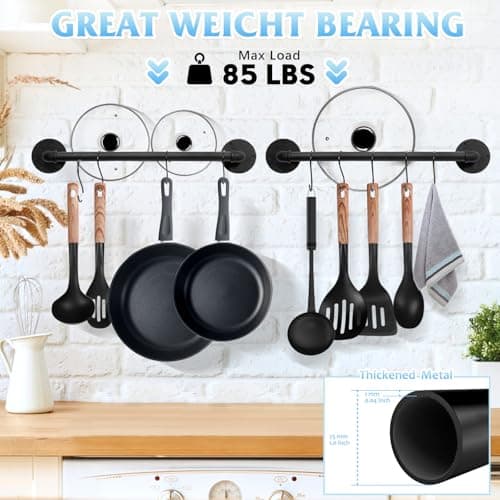 Boshangjia Pot Pan Rack Wall Mounted Set of 2, 21" Industrial Pipe Utensils Hanger Holder Pots Storage Organizer Iron Detachable Hanging Rail for Kitchen with 10 S Hooks… 5