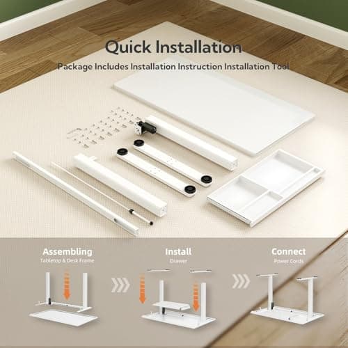 INNOVAR Glass Standing Desk with Drawers, 40 x 24 Inches Electric Height Adjustable Desk, Tempered Glass Top Stand Up Desks for Home and Office, White 9