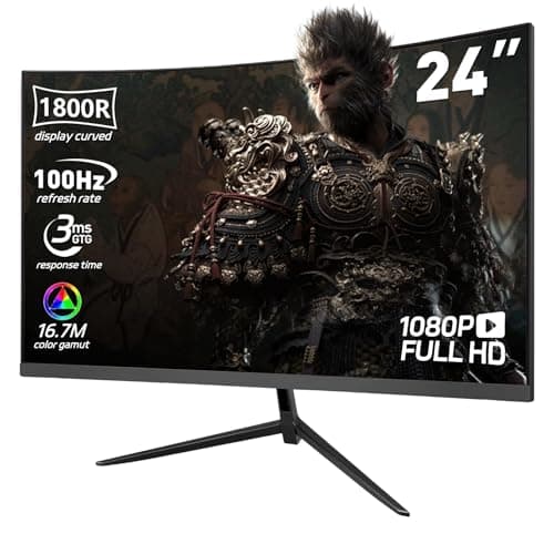 ReHisk 24 Inch Curved Gaming Monitor – 100Hz, 3ms Response Time, FHD, FreeSync, Eye-Care, Slim Design, HDMI/DP, Built-in Speakers VESA Mount