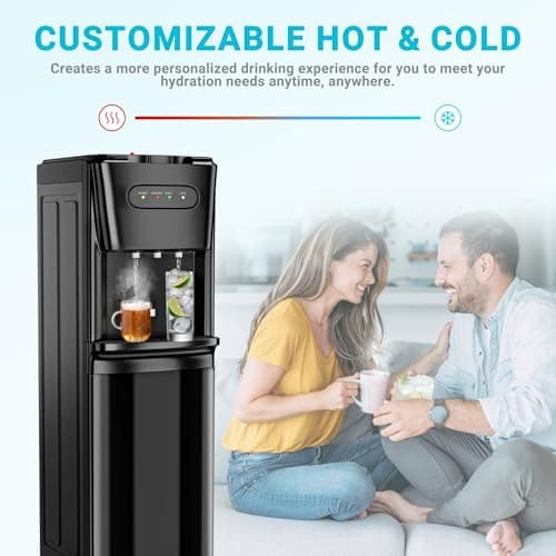 Bottom Loading Water Cooler Dispenser Hot Cold & Cool Water Dispenser for 3 or 5 Gallon Bottles, Empty Bottle Indicator, Child Safety Lock, Ideal for Office, Home, Living Room, Dark Black 4