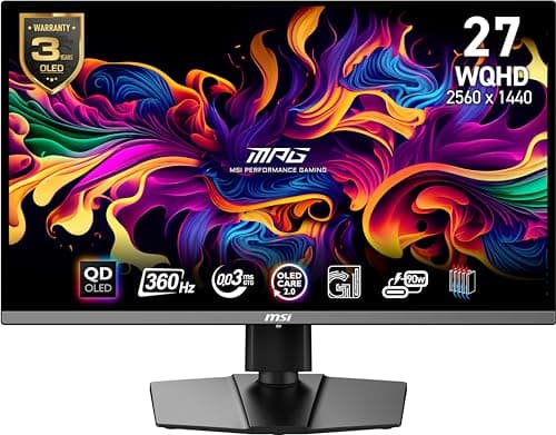 msi MPG 271QRX QD-OLED, 27 OLED Gaming Monitor, 2560 x 1440 (QHD), 0.03ms Response time, 360Hz, True Black HDR 400, HDMI, DP Port, USB Type C, Tilt, Height, Black